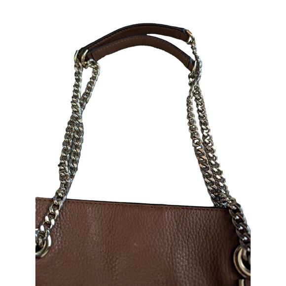 Michael Kors Jet Set Travel Bag Brown Purse Medium NS Chain Leather Satchel - Picture 9 of 14